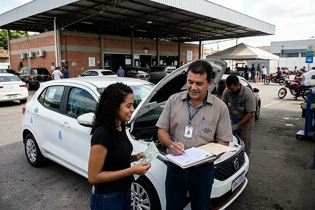 Desenvolvedor ajudando no primeiro emplacamento de um carro em Natal.